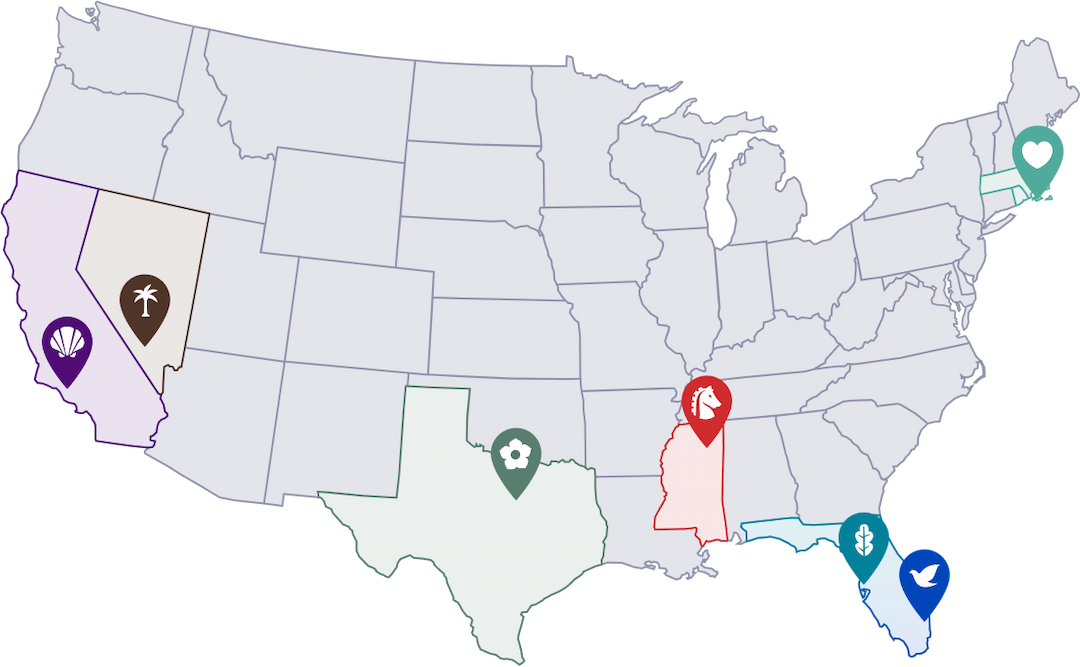 map of USA showing AAC treatment facility locations